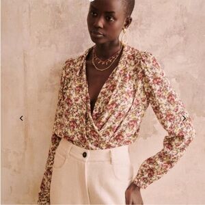 Sezane | Abelia Faux Wrap Long Sleeve Floral Blouse | 44/12